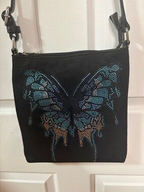 Black Butterfly Rhinestone Crossbody Bag